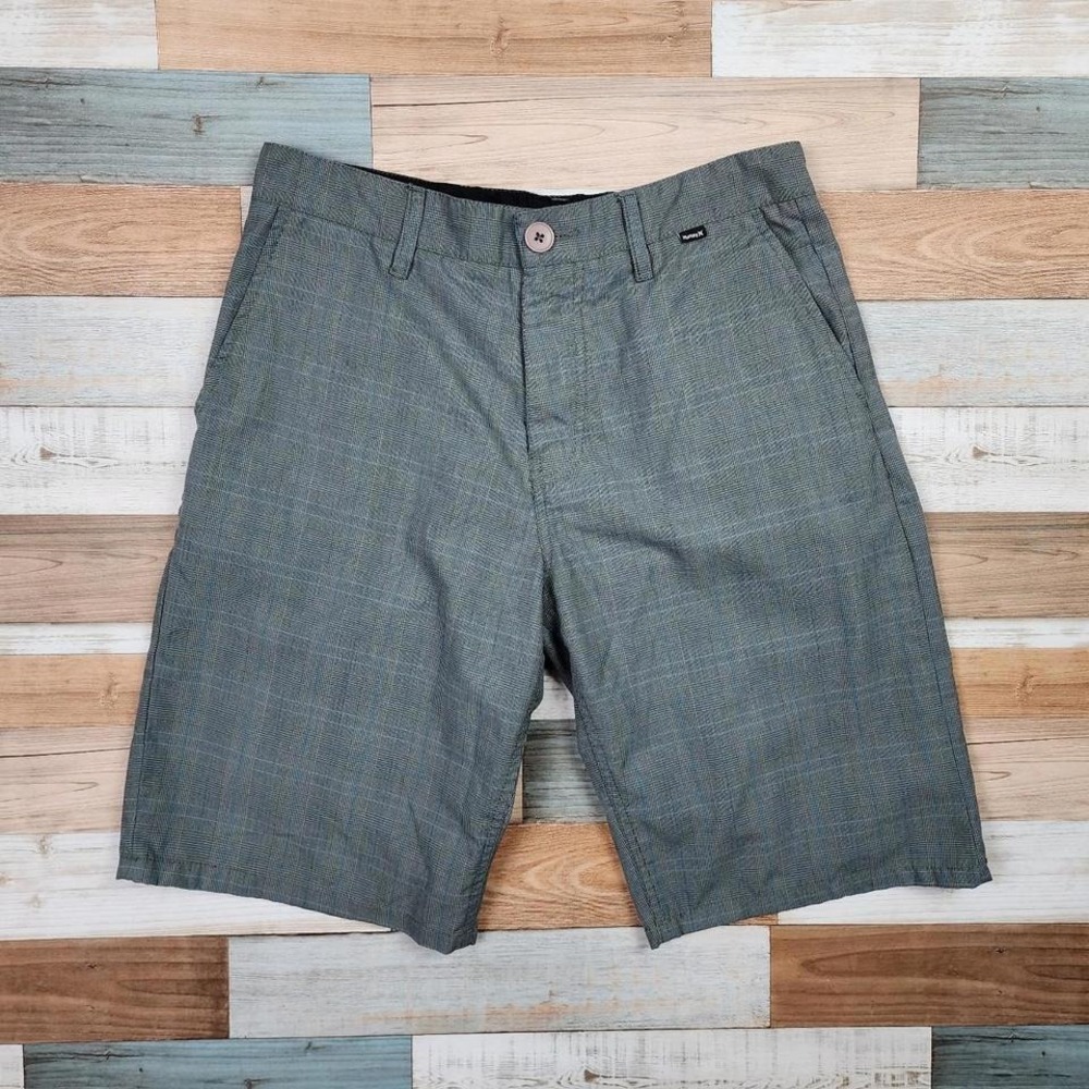 Hurley Mens Dri-FIT Chino Walk Shorts Grey Blue Plaid Size 30 Casual Board Short
